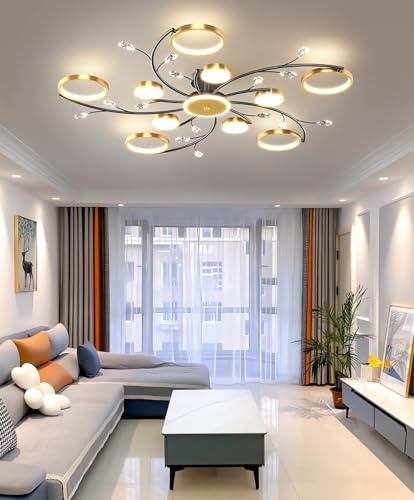 MOMOYY Modern LED Ceiling Lamps Living Room Recessed Lighting Fixtures Bedroom Gold Dimmable Ceiling Lights Pendant Lamps with Remote Control Suitable for Kitchen Dining Office Ceiling Light (10+1)