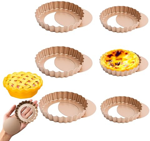 Kofebe 6PZ Stampo per Crostata Fondo Amovibile, Teglia Antiaderente in Acciaio al Carbonio (3/4 Pollici) per Tartellette, Stampo Scanalato Professionale, Tortiera Crostata Dorate