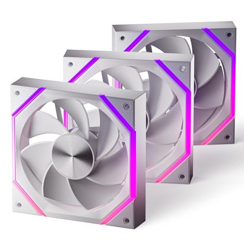 AsiaHorse RGB PC Lüfter 120MM Reverse Gehäuselüfter [3 Stück] [HDB] 61,5 CFM/2000 RPM/2,16 MMH2O 5V3PIN ARGB und 12V4PIN PWM Lüfter, 50,000 Stunden Lebensdauer Nyota-A12-R-Weiß