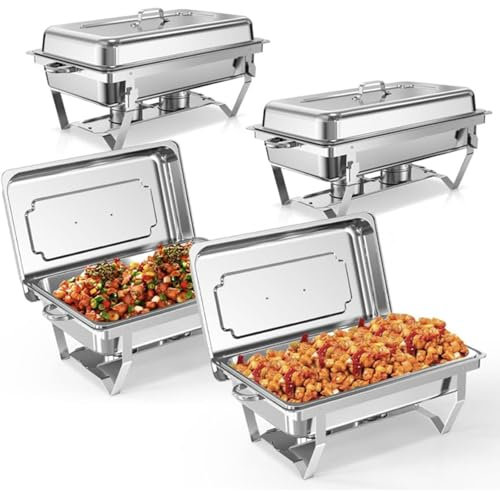 Set scaldavivande da Buffet, Kit scaldavivande Rettangolare in Acciaio Inossidabile con coperchi, pentole per Alimenti, bagnomaria e Supporti per Carburante, Utensili da Portata
