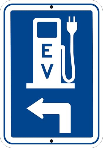 EV Charging Station Direction Sign – 12x18 Rust-Free Aluminum, Reflective, Weatherproof, Pre-Drilled for Easy Mounting – Electric Vehicle Charging Guide (Left Arrow)