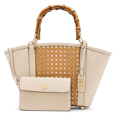 Anne Klein Womens Caning Bamboo Handle Tote with Detachable Strap, Natural/Parchment