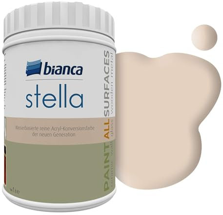 Bianca Stella Vernice per mobili premium senza carteggiatura per cucina e bagno, Beige sabbia, Lucido, 1000ml, a base acquosa, vernice acrilica per tutte le superfici, legno, piastrelle, metallo