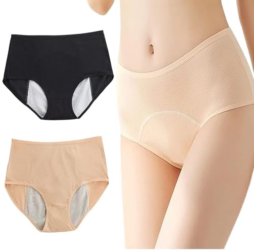2er-Pack extragroße, auslaufsichere Menstruationshöschen für Mädchen/Frauen – waschbar, für die Zeit nach der Geburt (DE/NL/SE/PL, Alphanumerisch, 5XL, 6XL, Große Größen, Tall, Hautfarbe + Schwarz)