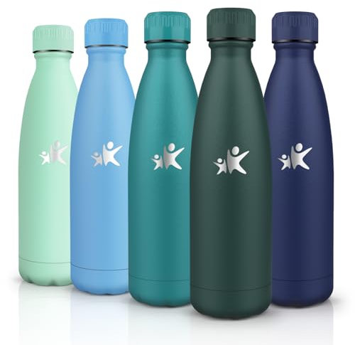 Trinkflasche Edelstahl, Trinkflasche Kinder, 500ML BPA-frei, Thermosflasche, Wasserflasche Doppelwandig, Trinkflaschen Kohlensäure Geeignet, Thermosflasche Sport für Fitness, Gym, Fahrrad