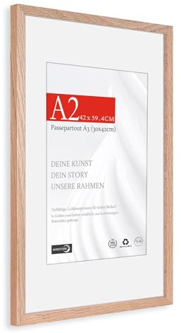 HIMEETIME® 1x Bilderrahmen für DIN A2 42 x 59,4 cm Natur Holz Eiche Dünner Rahmen | Posterrahmen Groß Collage | Picture Frame 42 x 59,4cm,Nur zur Wandmontage
