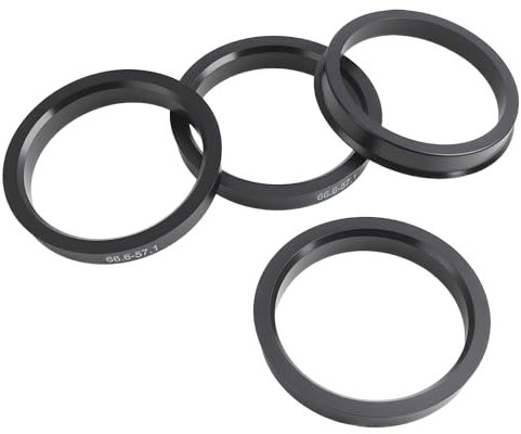 Knocery Set di 4 mozzi ruota auto anello di centraggio da 57,1 mm a 66,6 mm, foro centratore in plastica, cerchi in plastica, anelli centrati, mozzo compatibili con tutti i modelli di auto, nero