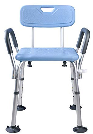 Sedia da doccia regolabile resistente con braccioli e schienale per anziani e disabili, sedile antiscivolo di sicurezza per vasca da bagno, supporta 150 kg