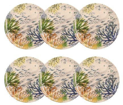 NOVASTYL - Lot 6 assiettes plates corfou 26cm en grès bleu - 2614860