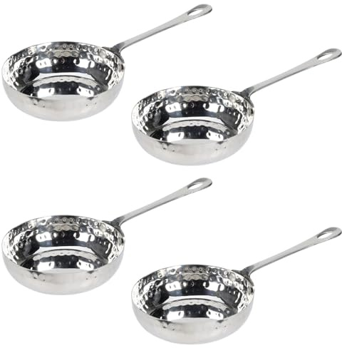 4er Set Edelstahl Mini Pfanne Gehämmert mit Stiel ø 11 cm Fassungsvermögen 260 ml Servierpfanne