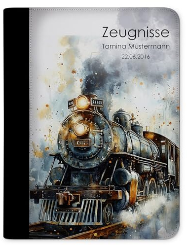 CreaDesign Zeugnismappe A4 mit Namen personalisiert – Zug – für Jungen – Dokumentenmappe Schule ohne Klarsichthüllen
