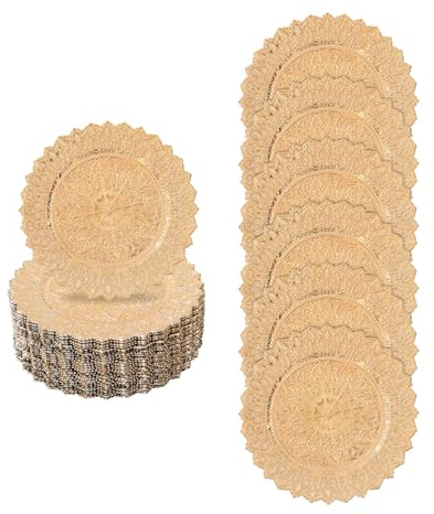 50 Pièces Assiettes de Présentation Ronde 33 cm Empilable Assiette Plate Réutilisables,Faciles à Nettoyer,Pour Fête, Mariage, Banquet, Restaurant, Hôtel (or)
