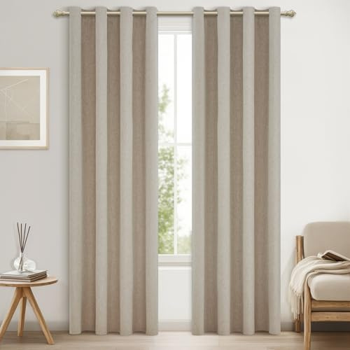 MRTREES Leinen Gardinen mit Ösen Blickdicht 100% Verdunkelungsvorhang Vorhänge Lichtundurchlässig für Schlafzimmer Wohnzimmer Thermovorhang Ösenvorhang 2er Set H 235 x B 140 cm