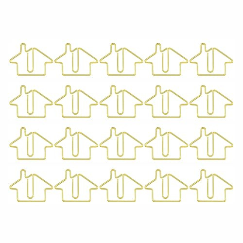 Lot de 20 trombones en métal en forme de maison de dessin animé pour dossiers, photos, affiches, doré