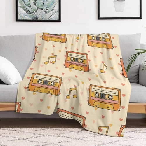 MEIKKO Fleece Bed Blankets,Cassette Tapes Music Notes Soft Flannel Cozy Blanket for Adults,Gift for Women Men 50X60in