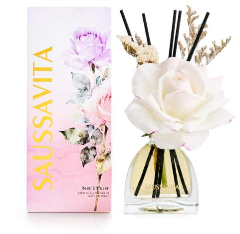 Reed Diffuser Set Jasmine Lily Scent 250ml for 140 Days | Flower Diffusers with 10 Sticks & Rose Flowers Decor, Home Fragrance Air Freshener Long Lasting for Bedroom Bathroom,Office
