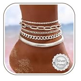 Morfetto Lot de 5 Bracelets de Cheville pour Femme en Acier Inoxydable Plaqué Or 14K Réglables Imperméables Avec Réglable Tennis Cubain Chaine de Cheville Plage Été Cadeau Or et Argent