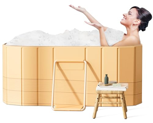 Baignoire Pliable Adulte, Baignoire de Douche Autoportante épaissi et Profond pour Bain Froid ou Bain Chaud, Relaxation & SPA avec Évacuation Intégrée, Support Métallique Renforcé 120 x 60 x 55 cm