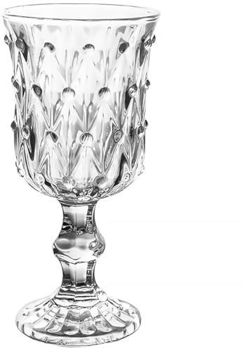 SOIMISS Calice da Vino in Vetro Trasparente Rilievo a Rombi, Bicchiere di Vino Rosso Vintage Stelo Alto da 200ml, Calice Elegante per Degustazione e Ristorazione