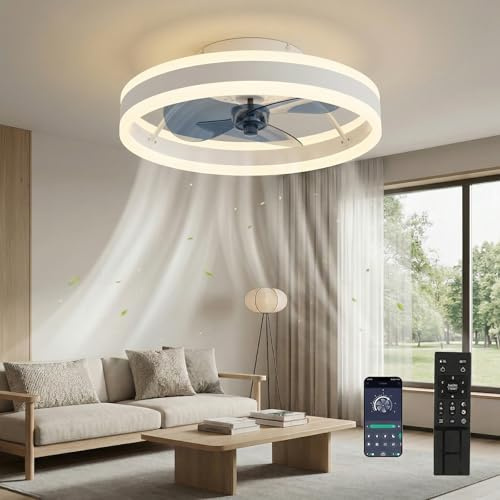 DATO Ventilatore da soffitto con luce, 3 temperature di colore e 6 velocità, controllo tramite app/telecomando, silenzioso, dimmerabile (Bianco, 40CM)