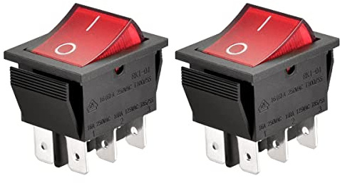 Heschen Kippschalter, Ein/Aus, DPDT, 6 Terminals, rotes Licht, 16 A, 250 VAC, 2 Stück