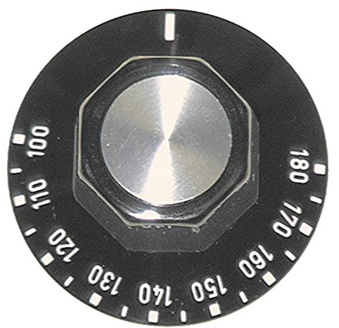 Knebel für Thermostat ø 50mm 100-180°C für Achse ø 6x4,6mm mit Abflachung oben schwarz Drehwinkel 270° max. Temperatur 180°C