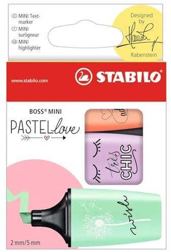 Evidenziatore - STABILO BOSS MINI Pastellove - Astuccio da 3 - Rosa Pesca/Verde Menta/Glicine
