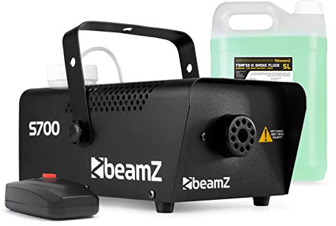 BeamZ S700 - Pack de Máquina de Humo de 700w con 5 litros de Líquido extra, Máquina de Humo, Máquina de Niebla, Control Remoto con Cable, Humo para Fiestas, DJs, Fiestas en Casa, Bodas, Humo Halloween