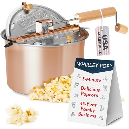 Original Whirley Popcorn-Maker – Wabash Valley Farms Popcorn-Popper, 6 Quart Popcorn-Popper, Edelstahl mit Metallzahnrädern, Familienfilmabend (Kupfer)