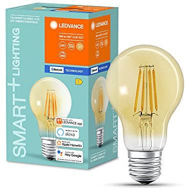 LEDVANCE Smart dimmbare Filament LED-Lampe, speziell für Alexa, Glas Birnenform in gold für E27 Sockel, ZERO TOUCH SETUP - einfache Einrichtung nur per Klick, Warmweiß (2400K), 55W-Ersatz, ZTS-ready