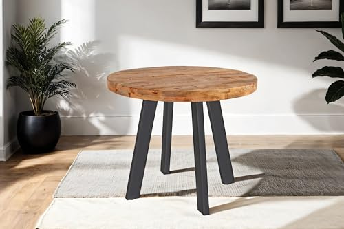 SAM Runder Esstisch Adelina Ø 100 cm Mangoholz 4-Fuß-Gestell schwarz | Holztisch massiv, naturfarben, Used-Look, 50 mm Tischplatte, Metallgestell, Esszimmertisch
