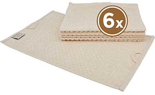 Carenesse 6er Gästetücher Set 30 x 50 cm Natur I 100% ungebleichte & ungefärbte natürliche Baumwolle Öko-Tex 100 I Frottee Gästetuch Set mit Waffelmuster & Bordüre I saugstark/weich | Guesttowel kleines Handtücher Öko-Tex 100 Waffelmuster & Bordüre, Frottee fusselfrei saugstark weich kochfest 95°