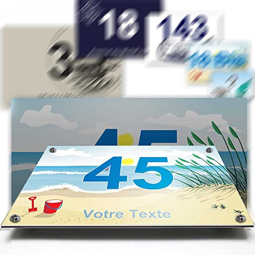 Plaque aluminium/polyethylene numéro rue décorative - pour maison, garage, porte, et boite aux lettres - collection marine : 2 lignes personnalisables