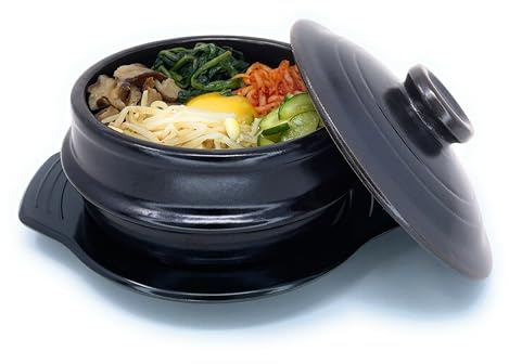Jovely Korean Stone Bowl Set, Authentic Ttukbaegi Korean Earthenware Pot, Twice-Fired Natural Korean Clay Pot for Cooking, Microwave & Dishwasher-Safe