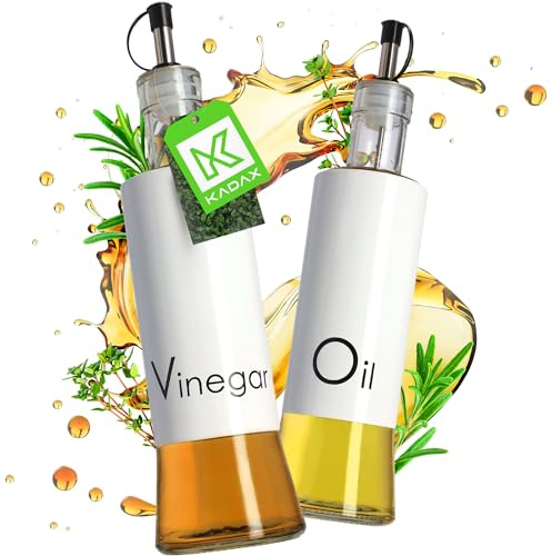 KADAX Spender für flüssige Würzmittel, Glasflasche mit Stahlelementen, Glas-spender für Öl, Essig, Vinaigrette, Ölbehälter, Olivenöl-Spender