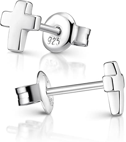 Kreuz Ohrringe Silber 925 für Herren und Damen Ohrstecker 6 x 5mm SO-440 | Kleine Kreuz Stecker aus hautfreundlichem Sterlingsilber incl Schmuck Box von MATERIA by Matthias Wagner