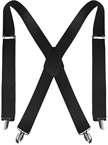 Firschoie Bretelles Homme, Bretelles en forme de X de 3,5 cm de large, Longueur 110m, avec 4 clips métalliques très solides, élastique et ajustable, Parfait pour les femmes et les hommes taille unique