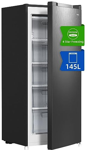CHiQ FSD140D4EU Upright Freezer, 145L, E, 5 Levels, 12-Years Free Warranty on The Compressor,H1250 x W540 x D550, Black, 2023 New