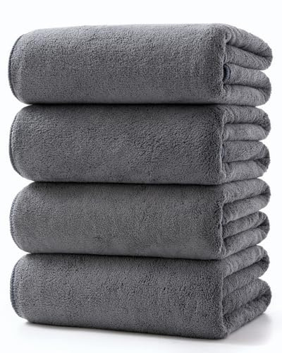 Lumimi Towels 4-Piece Soft Microfiber Hand Towel Set Washcloth Incredibly Absorbent Lightweight Quick Dry and Durable, 29 L x 13 W, 4 Pack Dark Grey