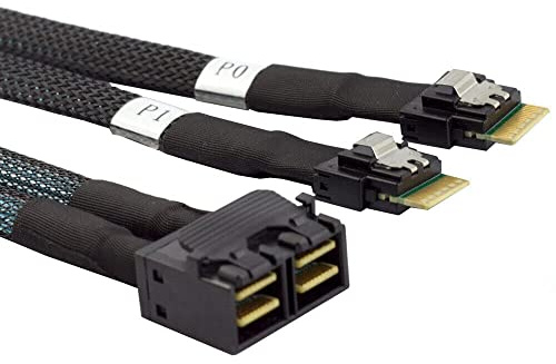 Allowish Mini SAS SFF-8643 8I till 2 portar smal SAS SFF-8654 4I adapterkabel (1,0 m, svart)