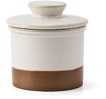 XELA Ceramic Butter Crock, The Original Reactive Two-Colour Glaze, Butter Dish With Water Line for Spreadable Fresh Butter - Latte