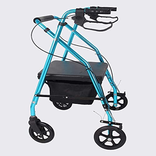 Für ältere Menschen Rollator, Rollator, höhenverstellbar, mit Rädern, gepolsterter Sitzbremse und Rückenlehne, Mobilitätshilfen, faltbar, für Senioren, Aluminium (Größe: Blau) (Blau) ()