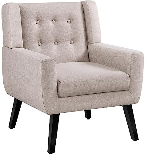 Yaheetech Tub Chair, Modern Button Tufted Armchair, Linen Fabric Sofa Chairs for Living Room Bedroom Reading Nook, Beige