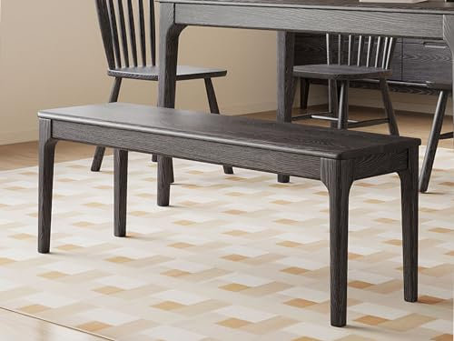 MU RONG Esszimmerbank Holzbank Eiche Massiv (Schwarz, 80 cm)