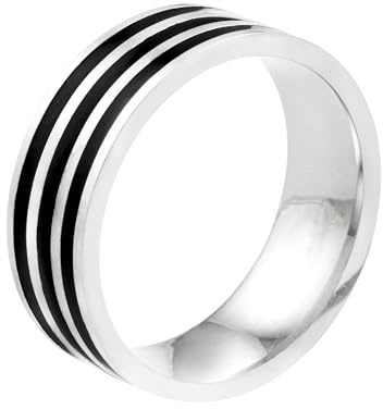 meditoys · Bague en acier inoxydable pour homme · Acier inoxydable/noir · Acier inoxydable avec incrustation noire · Style masculin · 7,0 mm