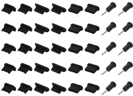 sourcing map 40pcs Phone Port Duct Cover 4 Types Plugs Silicone Caps, USB Type C/Micro USB/3.5mm Audio Headphone Jack, Black