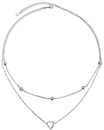 HOOHWE Kette Silber Halskette Damen Silber 925 Layering Halskette Mehrschichtige Halsketten Herz/Kreis Choker für frauen Modeschmuck Kette Set Boho Schmuck Geschenk