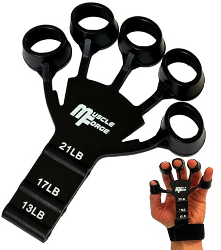 MuscleForge® Fingertränare, fingerförlängare för att stärka greppstyrkan och rehabilitering, fingerinfluenser av silikon, 3 justeringsnivåer, gripster för fingerträning, underarmsträning