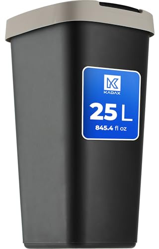 KADAX Abfallbehälter 25 Liter, Abfallsammler mit Schwingdeckel, Abfalleimer für Mülltrennung, Müllkorb aus Kunststoff, Robuster Mülleimer, Mülltonne (Schwarz/Hellbraun)
