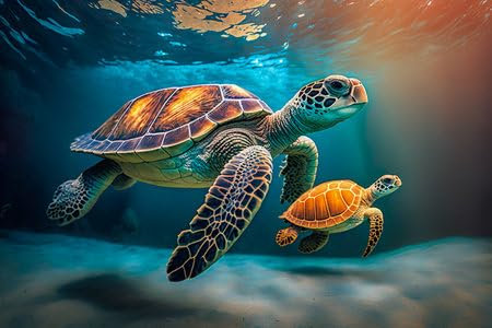 adrium Acryl-Bild 140 x 90 cm: Meeresschildkröten schwimmen im Unterwasser, wunderschöne Unterwasserwelt und farbenfrohe Korallen in der wilden Natur des (203706947)